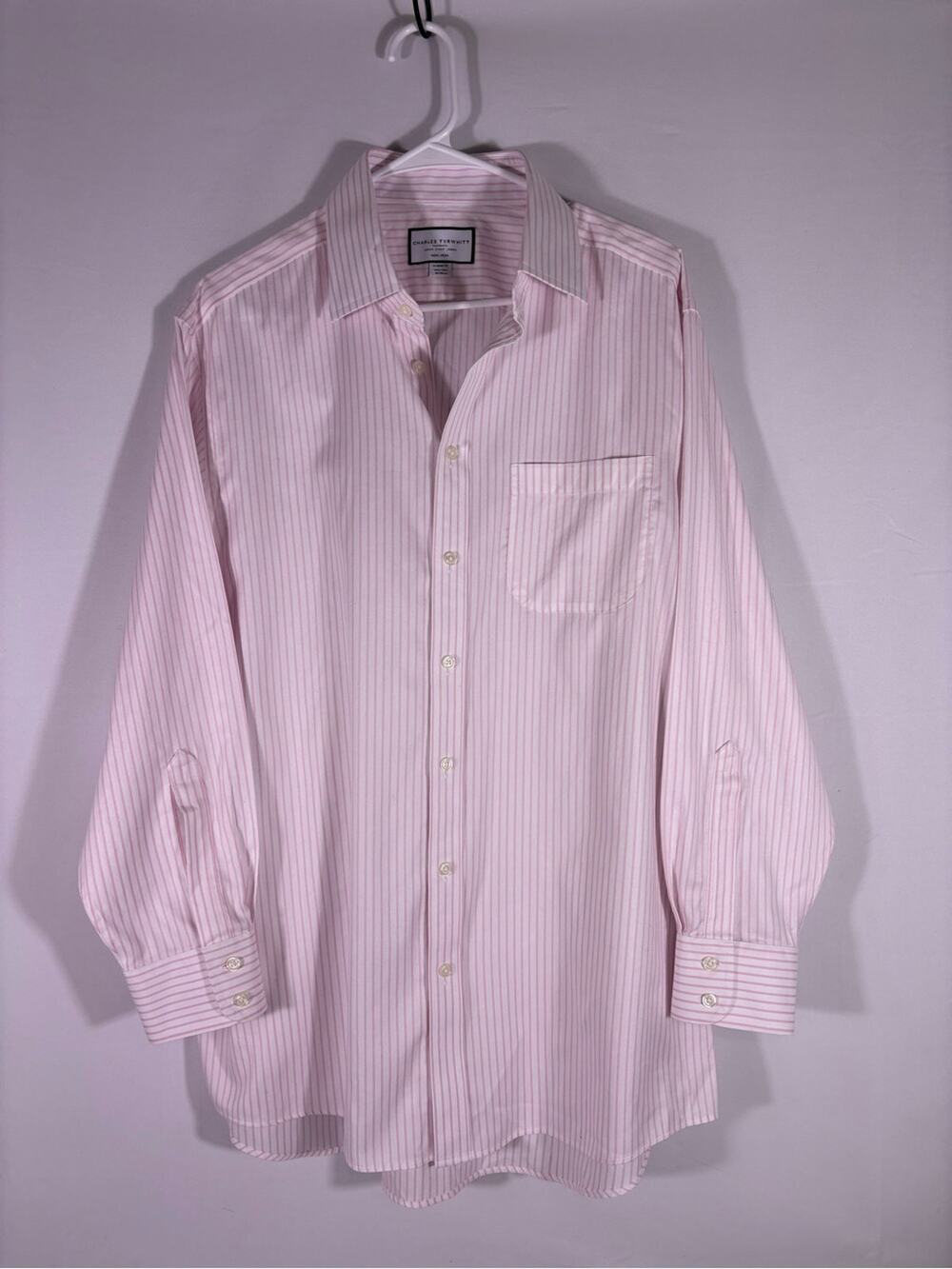 Charles Tyrwhitt Pink White Stripe Non Iron Dress Shirt Size 16.5 33